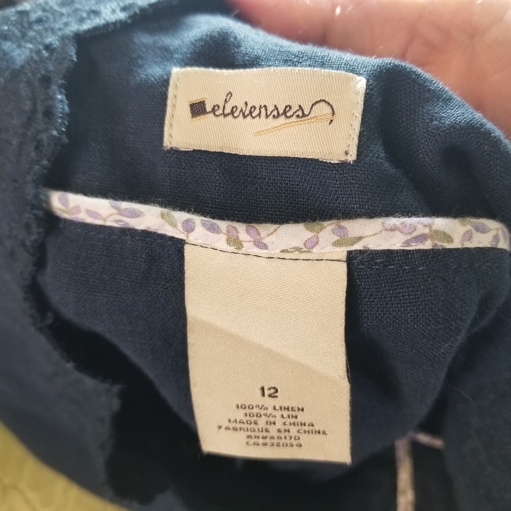 Anthropologie Elevenses blue linen wide leg crop pants - Picture 4 of 8